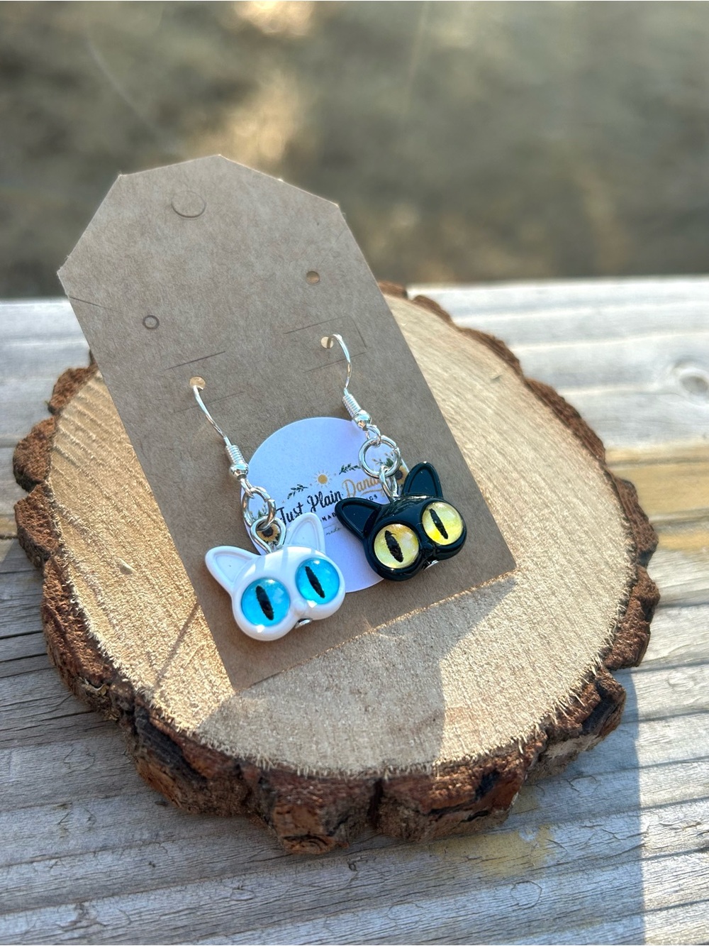 Cat Earrings Black and White Kitty Dangle Earrings | Cat Lover Gift Handmade